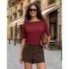image:imageMANGOPOP Womens Boat Neck Half Sleeve Bodysuit 34 Sleeve Sexy Body Suit Casual Versatile One Shoulder Going Out Shirts TopsBurgundy
