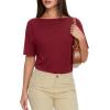 image:imageMANGOPOP Womens Boat Neck Half Sleeve Bodysuit 34 Sleeve Sexy Body Suit Casual Versatile One Shoulder Going Out Shirts TopsBurgundy