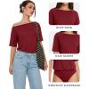 image:imageMANGOPOP Womens Boat Neck Half Sleeve Bodysuit 34 Sleeve Sexy Body Suit Casual Versatile One Shoulder Going Out Shirts TopsBurgundy