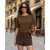 image:imageMANGOPOP Womens Boat Neck Half Sleeve Bodysuit 34 Sleeve Sexy Body Suit Casual Versatile One Shoulder Going Out Shirts TopsCoffee