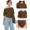 image:imageMANGOPOP Womens Boat Neck Half Sleeve Bodysuit 34 Sleeve Sexy Body Suit Casual Versatile One Shoulder Going Out Shirts TopsCoffee