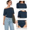 image:imageMANGOPOP Womens Boat Neck Half Sleeve Bodysuit 34 Sleeve Sexy Body Suit Casual Versatile One Shoulder Going Out Shirts TopsDeep Blue