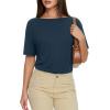image:imageMANGOPOP Womens Boat Neck Half Sleeve Bodysuit 34 Sleeve Sexy Body Suit Casual Versatile One Shoulder Going Out Shirts TopsDeep Blue