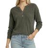 image:imageMANGOPOP Ribbed Henley Sweatshirt for Women Oversized Casual Long Sleeve Pullover Top with Decorative ButtonsArmy Green