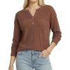 image:imageMANGOPOP Ribbed Henley Sweatshirt for Women Oversized Casual Long Sleeve Pullover Top with Decorative ButtonsCoffee