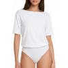 image:imageMANGOPOP Womens Boat Neck Half Sleeve Bodysuit 34 Sleeve Sexy Body Suit Casual Versatile One Shoulder Going Out Shirts TopsWhite