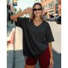 image:imageMANGOPOP Half Sleeve Oversized Tops for Women V Neck Loose Fit Casual Summer Trendy Gym Workout T Shirt Tops 2026Black