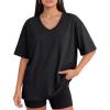image:imageMANGOPOP Half Sleeve Oversized Tops for Women V Neck Loose Fit Casual Summer Trendy Gym Workout T Shirt Tops 2026Black