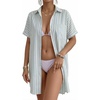 image:imageMANGOPOP Swimsuit Coverup for Women Striped Bathing Suit Cover Up Button Down Shirt Beach Cover Ups Dress 2026 Summer OutfitsA0light Blue