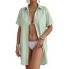 image:imageMANGOPOP Swimsuit Coverup for Women Striped Bathing Suit Cover Up Button Down Shirt Beach Cover Ups Dress 2026 Summer OutfitsA2green