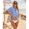 image:imageMANGOPOP Swimsuit Coverup for Women Striped Bathing Suit Cover Up Button Down Shirt Beach Cover Ups Dress 2026 Summer OutfitsA3deep Blue