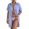 image:imageMANGOPOP Swimsuit Coverup for Women Striped Bathing Suit Cover Up Button Down Shirt Beach Cover Ups Dress 2026 Summer OutfitsA3deep Blue