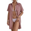 image:imageMANGOPOP Swimsuit Coverup for Women Striped Bathing Suit Cover Up Button Down Shirt Beach Cover Ups Dress 2026 Summer OutfitsA5red