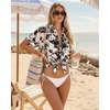 image:imageMANGOPOP Swimsuit Coverup for Women Striped Bathing Suit Cover Up Button Down Shirt Beach Cover Ups Dress 2026 Summer OutfitsBlack Floral