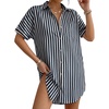 image:imageMANGOPOP Swimsuit Coverup for Women Striped Bathing Suit Cover Up Button Down Shirt Beach Cover Ups Dress 2026 Summer OutfitsA1navy Blue