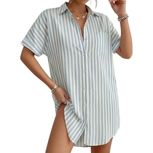 image:imageMANGOPOP Swimsuit Coverup for Women Striped Bathing Suit Cover Up Button Down Shirt Beach Cover Ups Dress 2026 Summer OutfitsA0light Blue