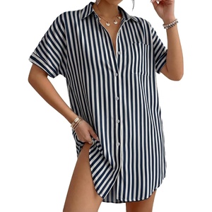 image:imageMANGOPOP Swimsuit Coverup for Women Striped Bathing Suit Cover Up Button Down Shirt Beach Cover Ups Dress 2026 Summer OutfitsA1navy Blue