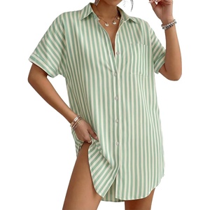 image:imageMANGOPOP Swimsuit Coverup for Women Striped Bathing Suit Cover Up Button Down Shirt Beach Cover Ups Dress 2026 Summer OutfitsA2green