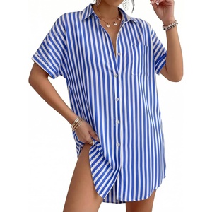 image:imageMANGOPOP Swimsuit Coverup for Women Striped Bathing Suit Cover Up Button Down Shirt Beach Cover Ups Dress 2026 Summer OutfitsA3deep Blue