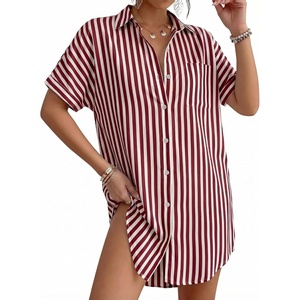 image:imageMANGOPOP Swimsuit Coverup for Women Striped Bathing Suit Cover Up Button Down Shirt Beach Cover Ups Dress 2026 Summer OutfitsA5red