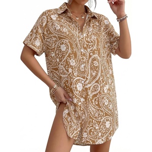 image:imageMANGOPOP Swimsuit Coverup for Women Striped Bathing Suit Cover Up Button Down Shirt Beach Cover Ups Dress 2026 Summer OutfitsKhaki Paisley