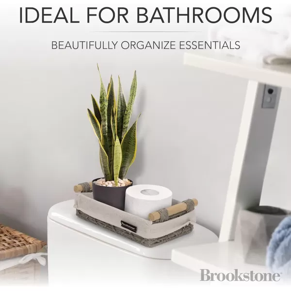 BROOKSTONE 2 PIECE SET Wicker Storage Basket with Crafted Wood Handles Organization and Storage Container Decorative Shelf Bin Over the Toilet Paper Reserve Suitable for Any Home Dcor StyleStone Gray