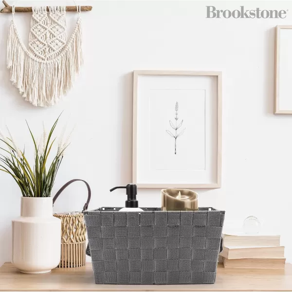 BROOKSTONE 2 PIECE SET Wicker Storage Basket with Crafted Wood Handles Organization and Storage Container Decorative Shelf Bin Over the Toilet Paper Reserve Suitable for Any Home Dcor StyleLight Gray