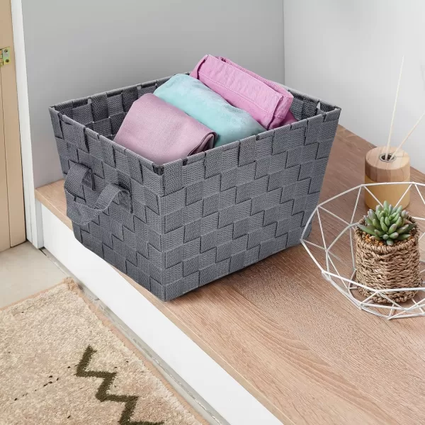 BROOKSTONE 2 PIECE SET Wicker Storage Basket with Crafted Wood Handles Organization and Storage Container Decorative Shelf Bin Over the Toilet Paper Reserve Suitable for Any Home Dcor StyleLight Gray