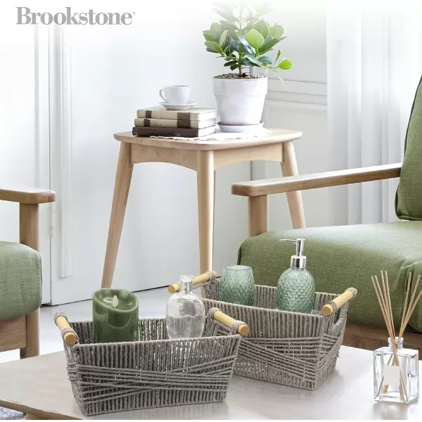 BROOKSTONE 2 PIECE SET Wicker Storage Basket with Crafted Wood Handles Organization and Storage Container Decorative Shelf Bin Over the Toilet Paper Reserve Suitable for Any Home Dcor StyleFrench Gray