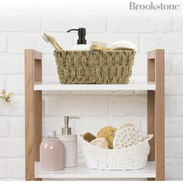 BROOKSTONE 2 PIECE SET Wicker Storage Basket with Crafted Wood Handles Organization and Storage Container Decorative Shelf Bin Over the Toilet Paper Reserve Suitable for Any Home Dcor StyleNatural