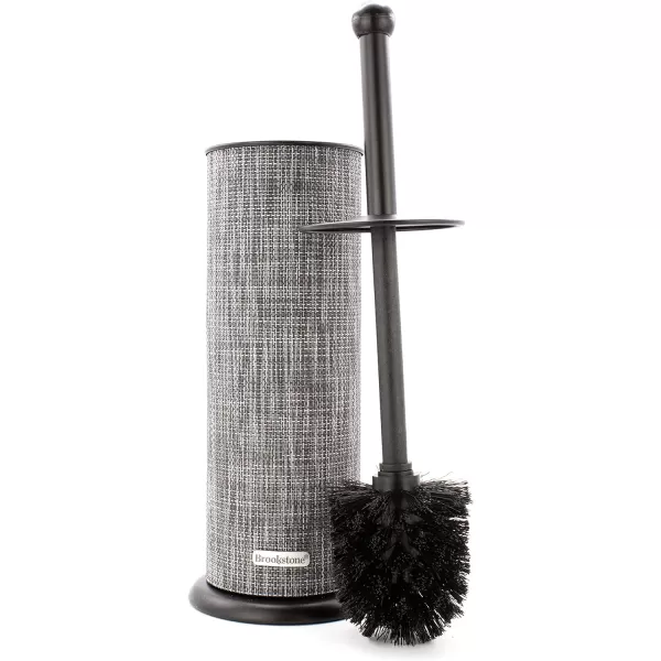 BROOKSTONE Rusted Bronze Metallic Toilet Brush with Holder Long Handle for Deep Bowl Cleaning Splash Protective Disc Stylish Modern Space Saving Design Leakproof Inner ContainerGray