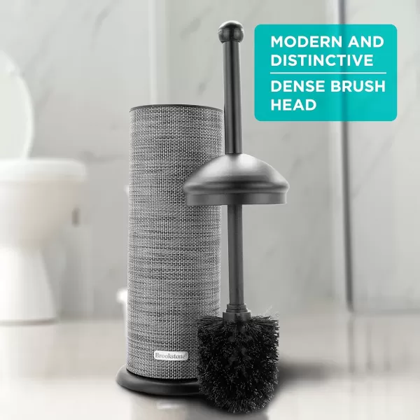 BROOKSTONE Rusted Bronze Metallic Toilet Brush with Holder Long Handle for Deep Bowl Cleaning Splash Protective Disc Stylish Modern Space Saving Design Leakproof Inner ContainerWolf Gray