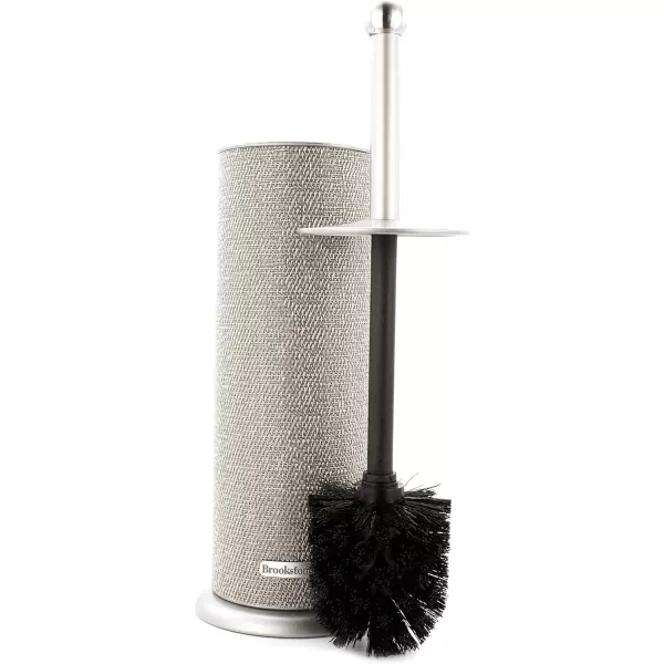 BROOKSTONE Rusted Bronze Metallic Toilet Brush with Holder Long Handle for Deep Bowl Cleaning Splash Protective Disc Stylish Modern Space Saving Design Leakproof Inner ContainerChampagne