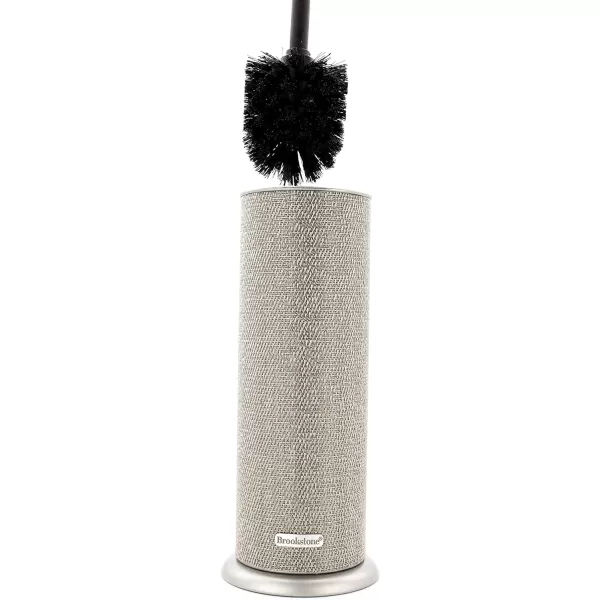 BROOKSTONE Rusted Bronze Metallic Toilet Brush with Holder Long Handle for Deep Bowl Cleaning Splash Protective Disc Stylish Modern Space Saving Design Leakproof Inner ContainerChampagne