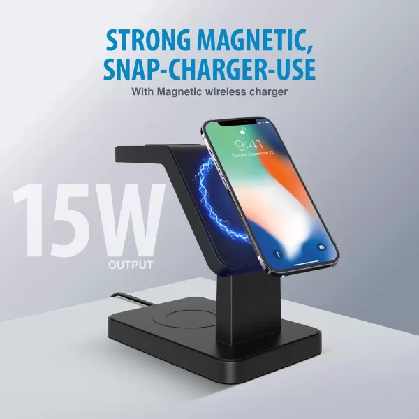 Brookstone 3 in 1 Wireless Charging Station Compatible with MagSafe Charger 2 Port 18W Wall Charger Rapid Cable Wireless Charger for iPhone 15141312 Pro Max iWatch Series Airpods 3 2 ProBlack with Charger