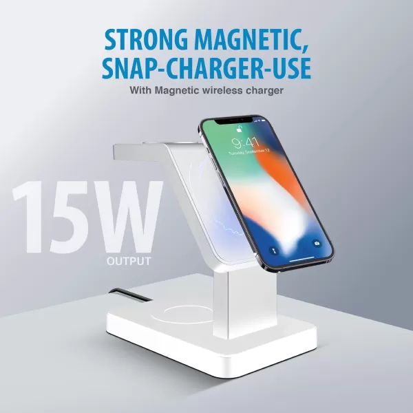 Brookstone 3 in 1 Wireless Charging Station Compatible with MagSafe Charger 2 Port 18W Wall Charger Rapid Cable Wireless Charger for iPhone 15141312 Pro Max iWatch Series Airpods 3 2 ProWhite