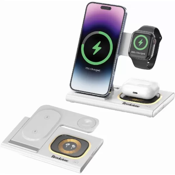 Brookstone 3in1 Wireless Charging Station 2 Port 18W Wall Charger  High Speed Cable for Apple iPhone 15 14 13 12 11 Pro MaxPlusMiniXXSMaxXRSE Apple iWatch Series  Airpods Pro 2 3White