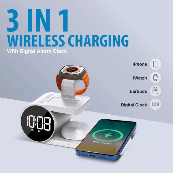 Brookstone 4in1 Wireless Charging Station Stylish  Compatible for iPhone 15141312 Pro Max Series All iWatch Series Compatible with Airpods 32 Pro Wireless Charging Station with ClockWhite