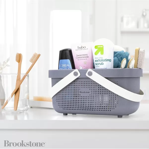 Brookstone BKH1634 Large Portable Shower Caddy with Soft Silicone Carrying Handle Bathroom Organizer Basket Plastic Bath Tote Dries Quickly with Drainage Holes BPA Free Blush ColorGray