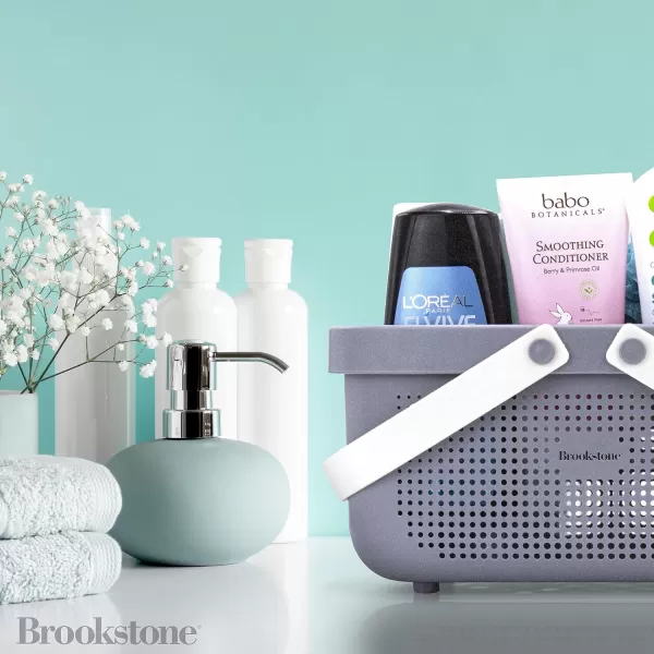 Brookstone BKH1634 Large Portable Shower Caddy with Soft Silicone Carrying Handle Bathroom Organizer Basket Plastic Bath Tote Dries Quickly with Drainage Holes BPA Free Blush ColorGray