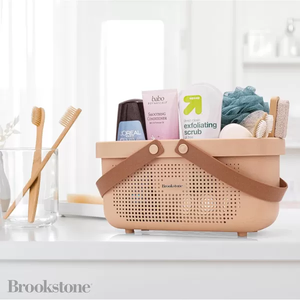 Brookstone BKH1634 Large Portable Shower Caddy with Soft Silicone Carrying Handle Bathroom Organizer Basket Plastic Bath Tote Dries Quickly with Drainage Holes BPA Free Blush ColorBlush