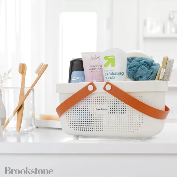 Brookstone BKH1634 Large Portable Shower Caddy with Soft Silicone Carrying Handle Bathroom Organizer Basket Plastic Bath Tote Dries Quickly with Drainage Holes BPA Free Blush ColorWhite