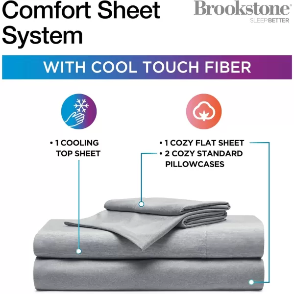 Brookstone Comfort Full Size Sheet Set  Innovative Cooling Sheets for Hot Sleepers  Deep Sleep with Temperature Regulation  4Piece Set of Soft Flat Sheet Fitted Sheet Two Pillowcases  GreyGray