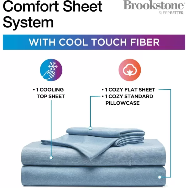 Brookstone Comfort Full Size Sheet Set  Innovative Cooling Sheets for Hot Sleepers  Deep Sleep with Temperature Regulation  4Piece Set of Soft Flat Sheet Fitted Sheet Two Pillowcases  GreyFaded Denim