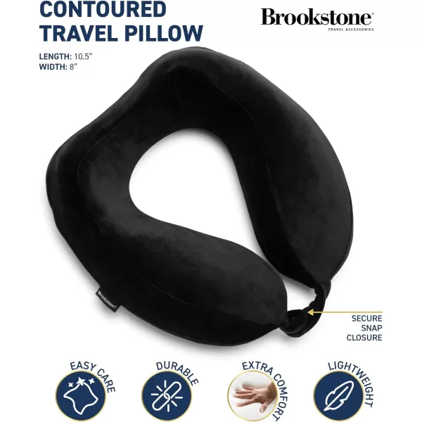 Brookstone Contoured Memory Foam Head and Neck Travel Pillow Ergonomic and Lightweight OliveBlack