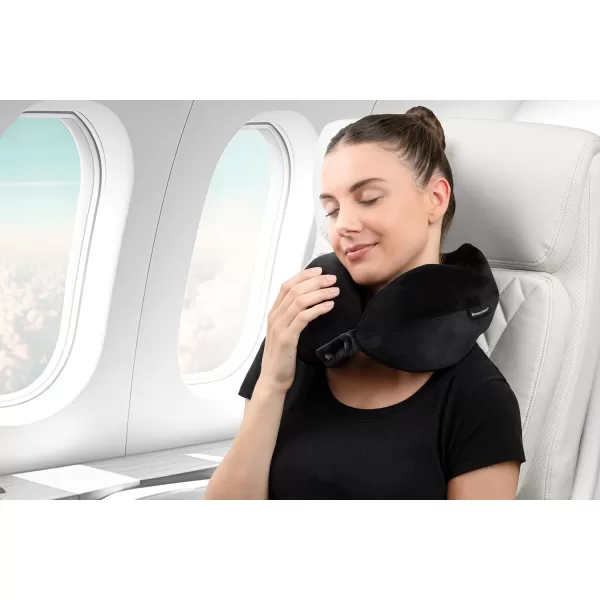 Brookstone Contoured Memory Foam Head and Neck Travel Pillow Ergonomic and Lightweight OliveBlack