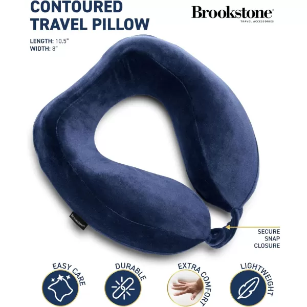 Brookstone Contoured Memory Foam Head and Neck Travel Pillow Ergonomic and Lightweight OliveBlue