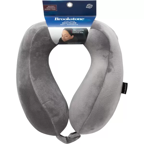 Brookstone Contoured Memory Foam Head and Neck Travel Pillow Ergonomic and Lightweight OliveDark Grey