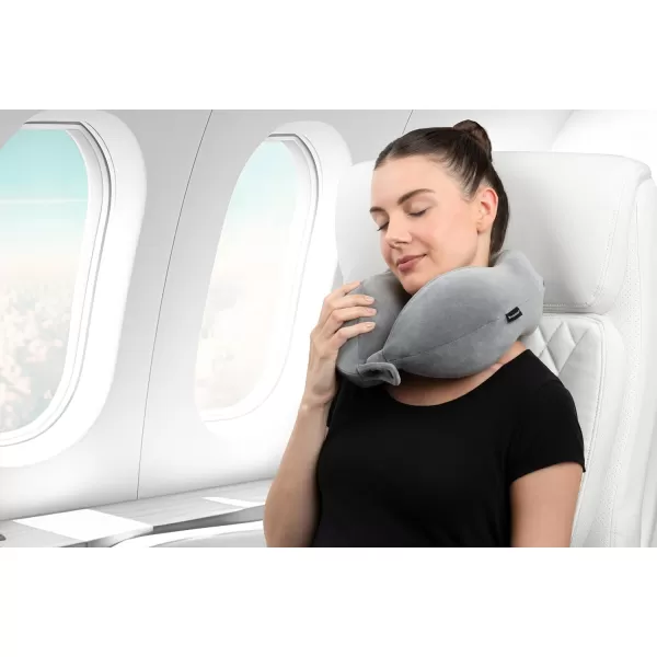 Brookstone Contoured Memory Foam Head and Neck Travel Pillow Ergonomic and Lightweight OliveDark Grey