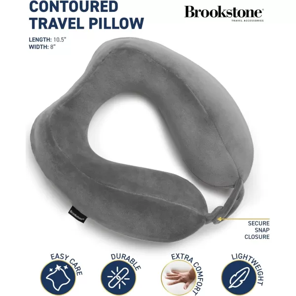 Brookstone Contoured Memory Foam Head and Neck Travel Pillow Ergonomic and Lightweight OliveDark Grey